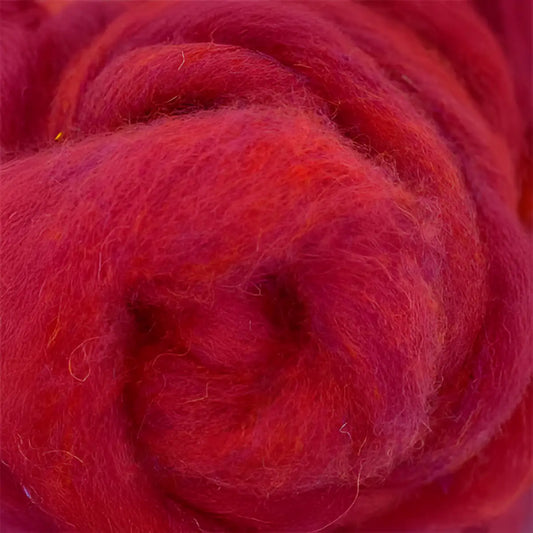 Dyed Carded Corriedale Wool – Tutti Frutti Sour Cherry | Paradise Fibers