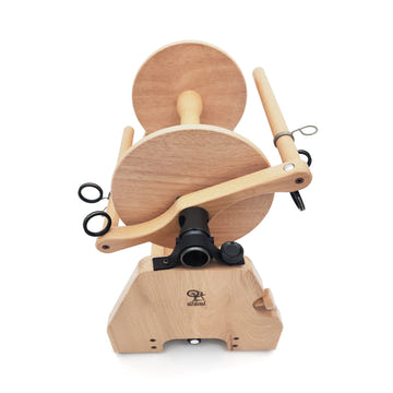 Ashford e-Spinner Super Jumbo electric spinner, front view with the orifice and flyer hooks