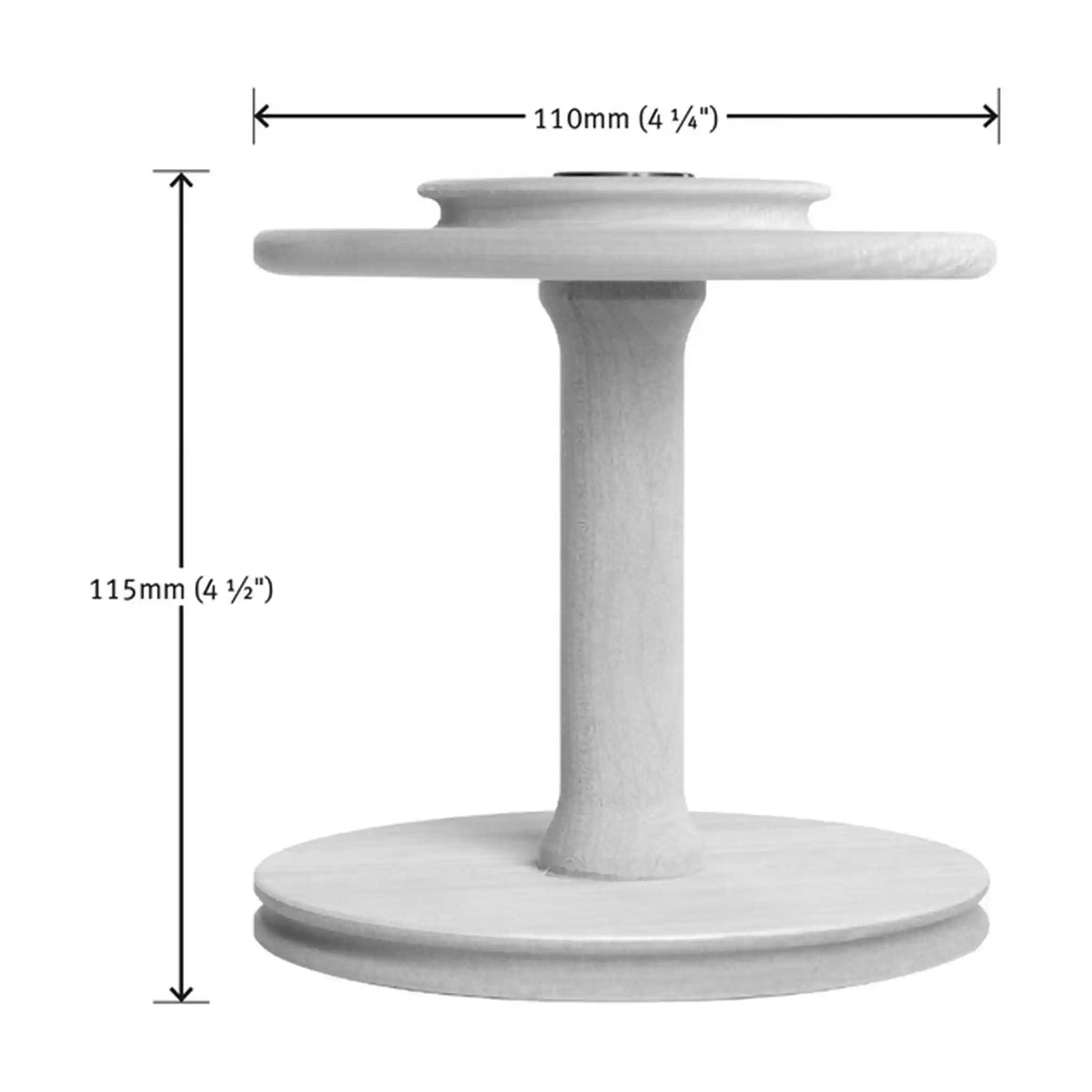 Ashford double drive Jumbo Bobbin dimensions, 110mm (4 1/4 In) across the end, 115mm (4 1/2 In) tall