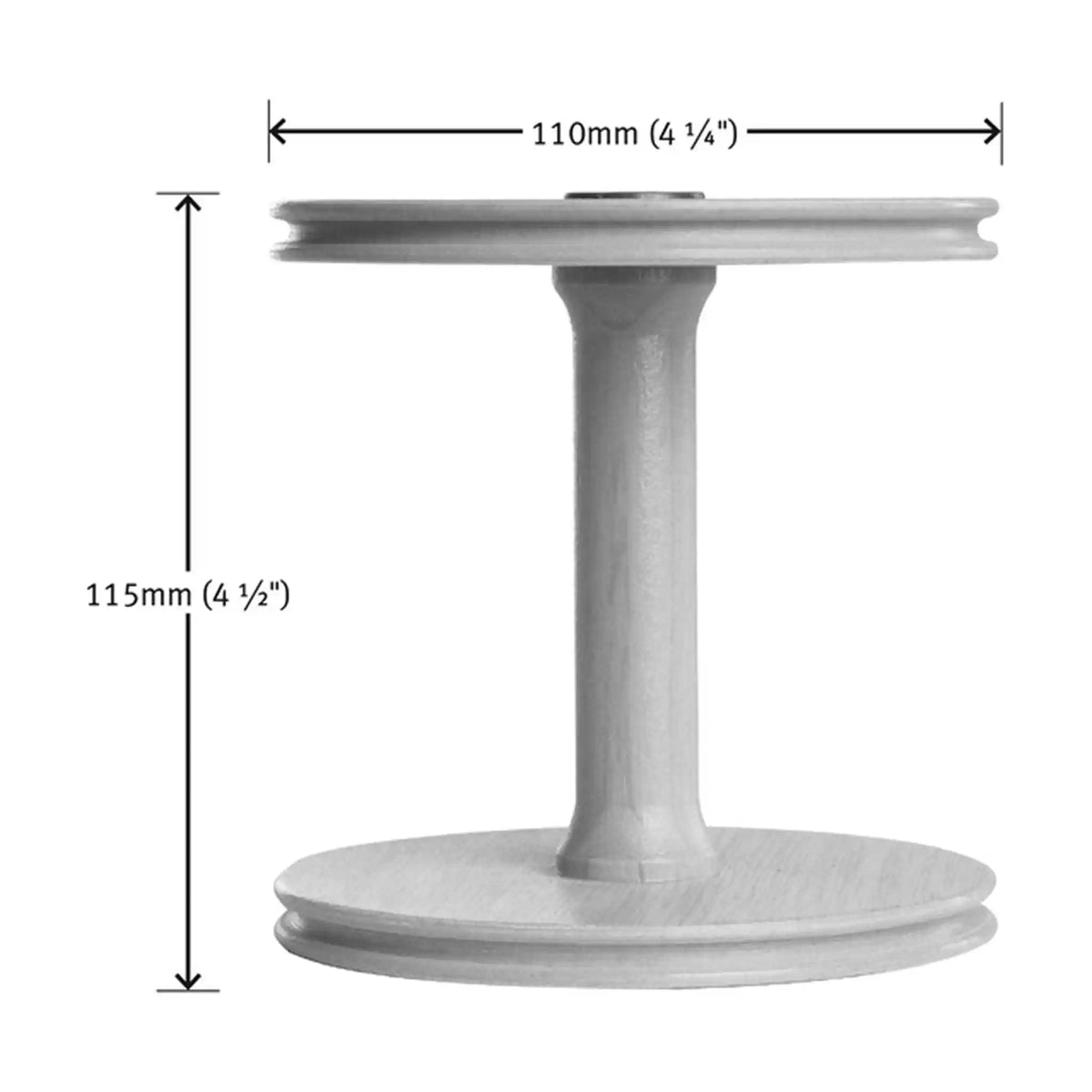 Ashford single drive Jumbo Bobbin dimensions, 110mm (4 1/4 In) across the end, 115mm (4 1/2 In) tall