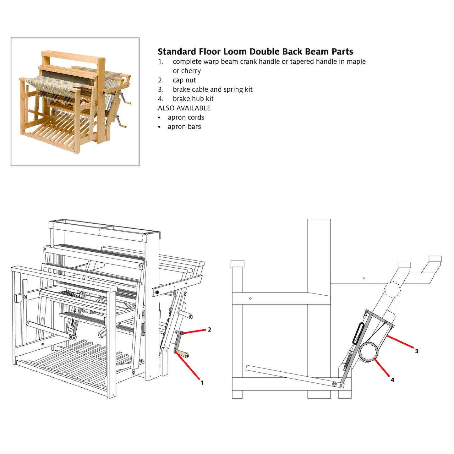 Schacht Brake Cable & Spring Kit for Standard Floor Loom Double Back Beam