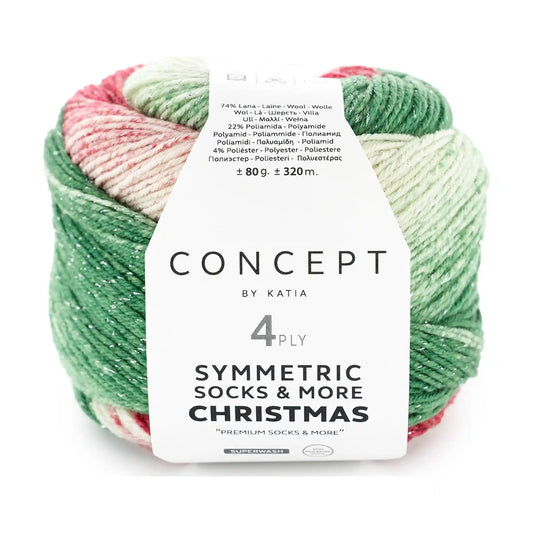 Concept by KATIA Symmetric Socks & More Christmas color 101 - Green-Red-White