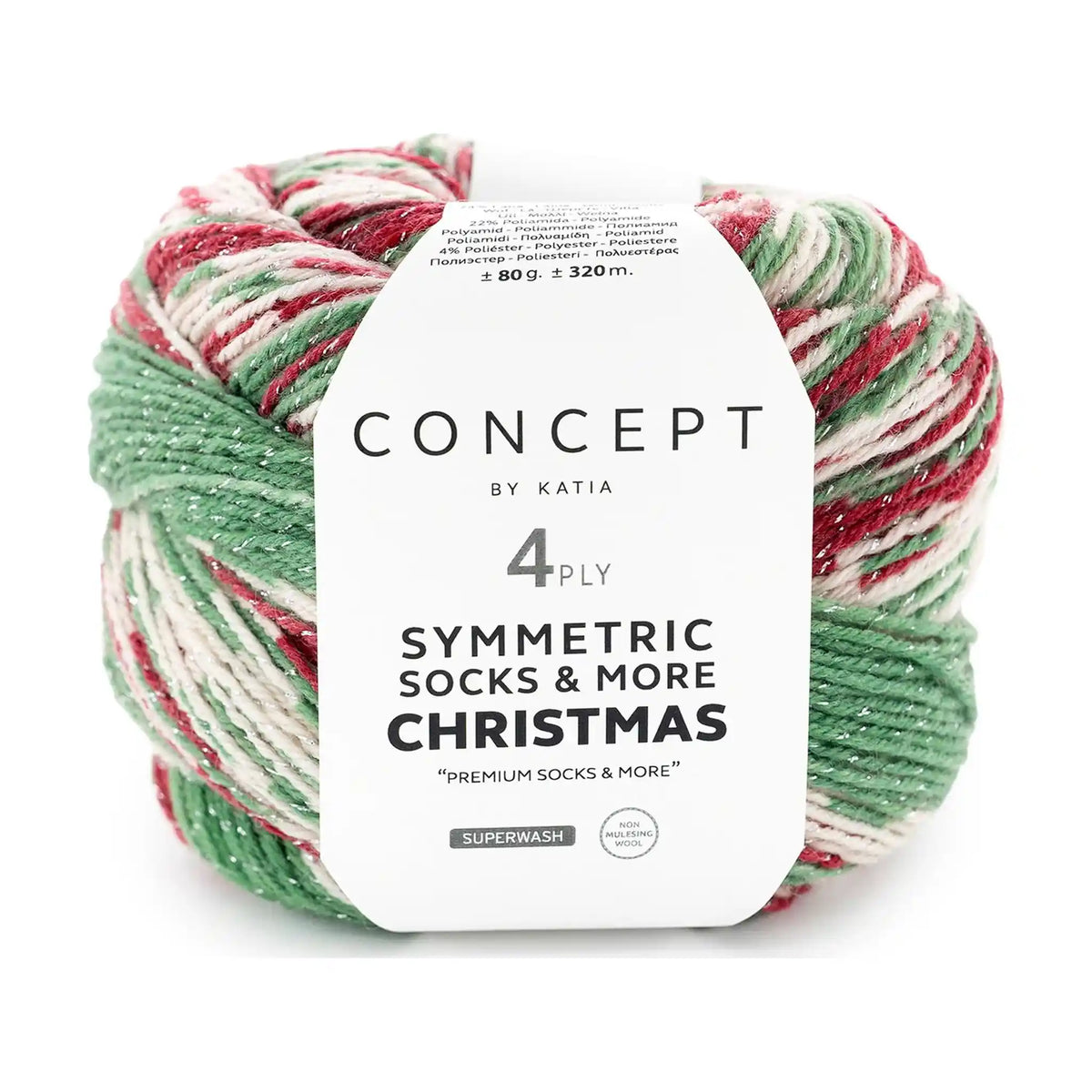 Concept by KATIA Symmetric Socks & More Christmas color 102 - Green-Red-White