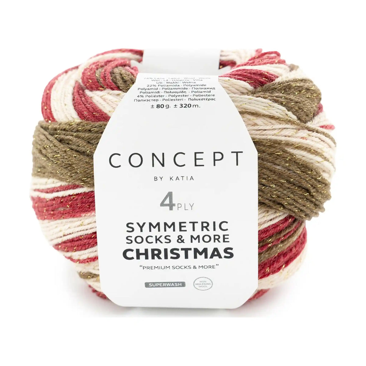 Concept by KATIA Symmetric Socks & More Christmas color 200 - Beige-White-Red