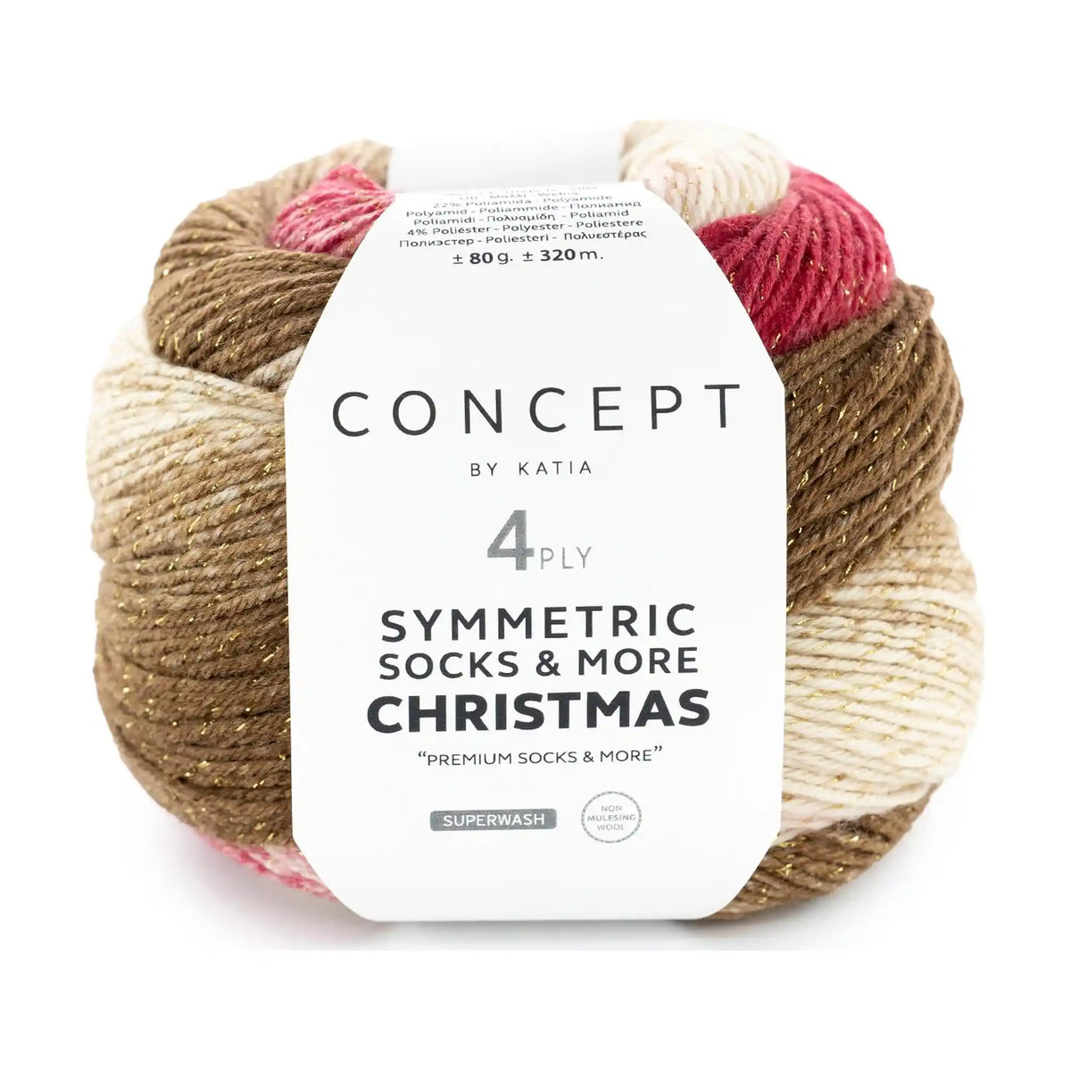 Concept by KATIA Symmetric Socks & More Christmas color 201 - Beige-White-Red