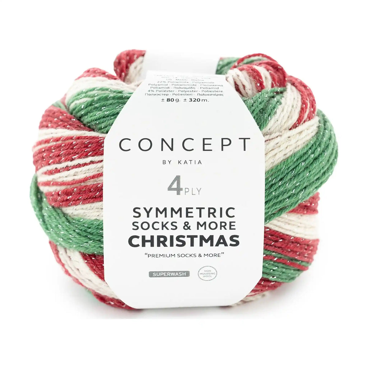 Concept by KATIA Symmetric Socks & More Christmas color 100 - Green-Red-White