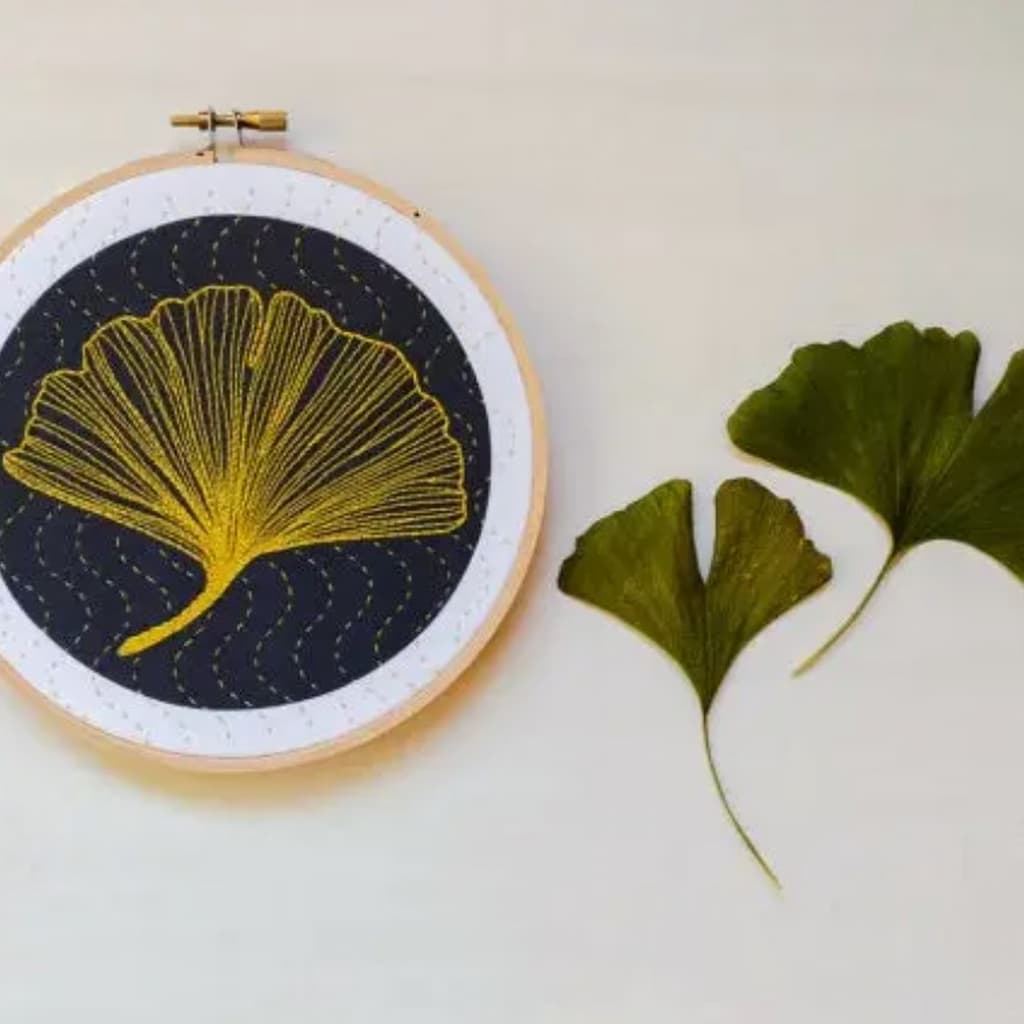 Cozyblue Ginkgo Embroidery Kit - Paradise Fibers
