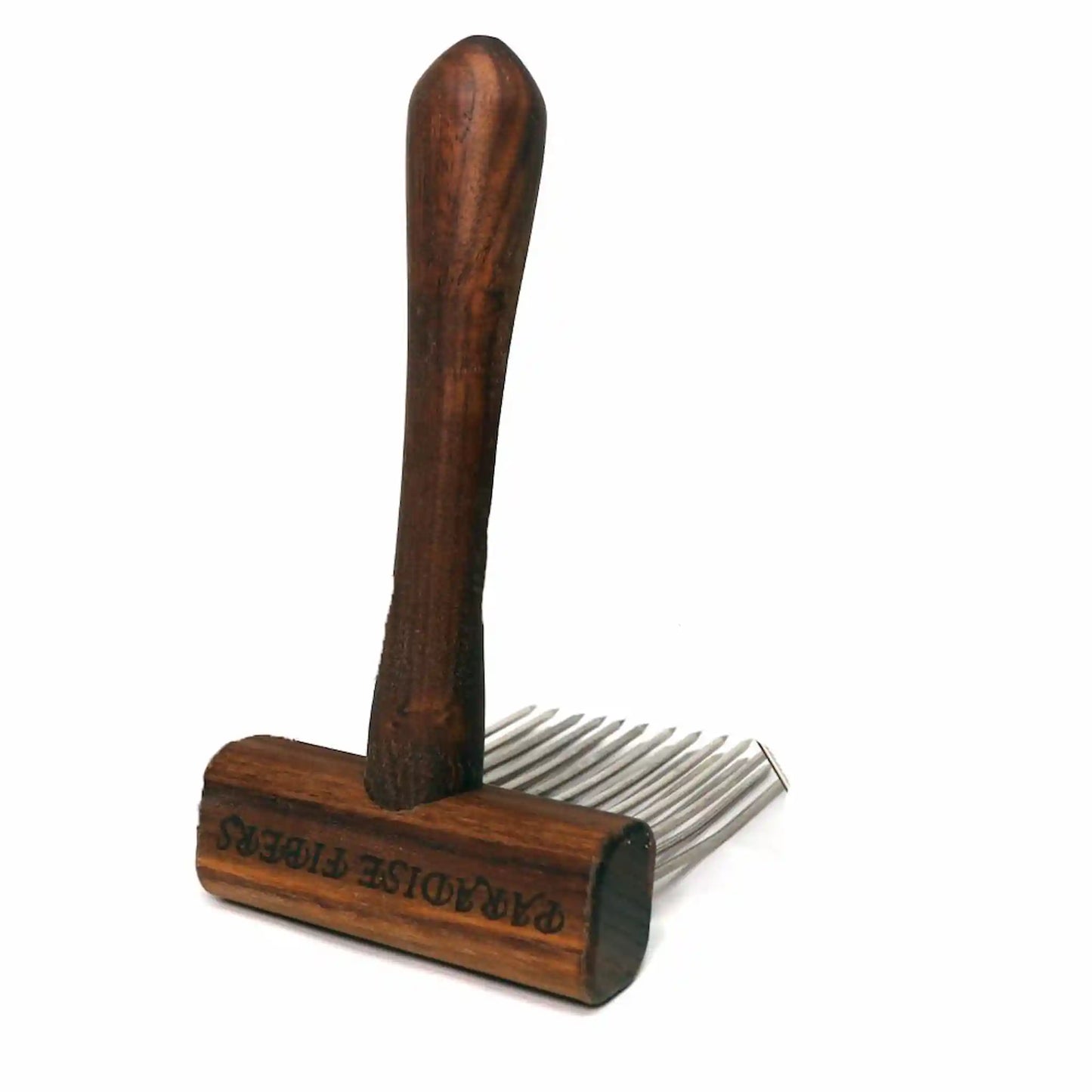 Walnut Double Row Wool Combs with Stainless Steel Tines
