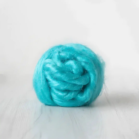 Coil of turquoise Firestar nylon top sparkle fiber by Paradise Fibers
