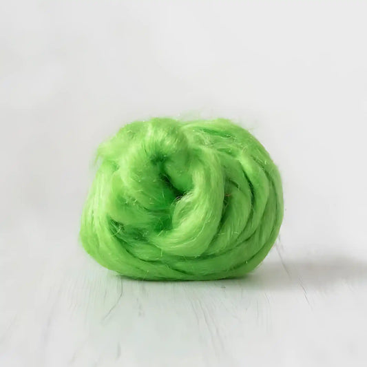 Coil of bright green Firestar nylon top sparkle fiber by Paradise Fibers