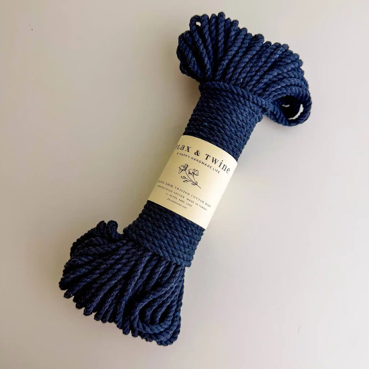 Flax & Twine Brenn 5mm Twisted Cotton Macrame Rope color Midnight