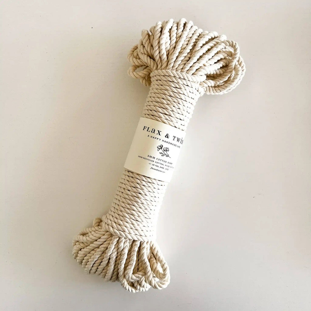 Flax & Twine Brenn 5mm Twisted Cotton Macrame Rope color Parchment
