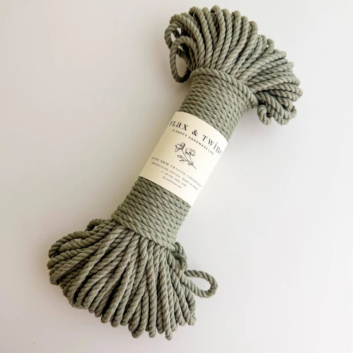 Flax & Twine Brenn 5mm Twisted Cotton Macrame Rope color Sage