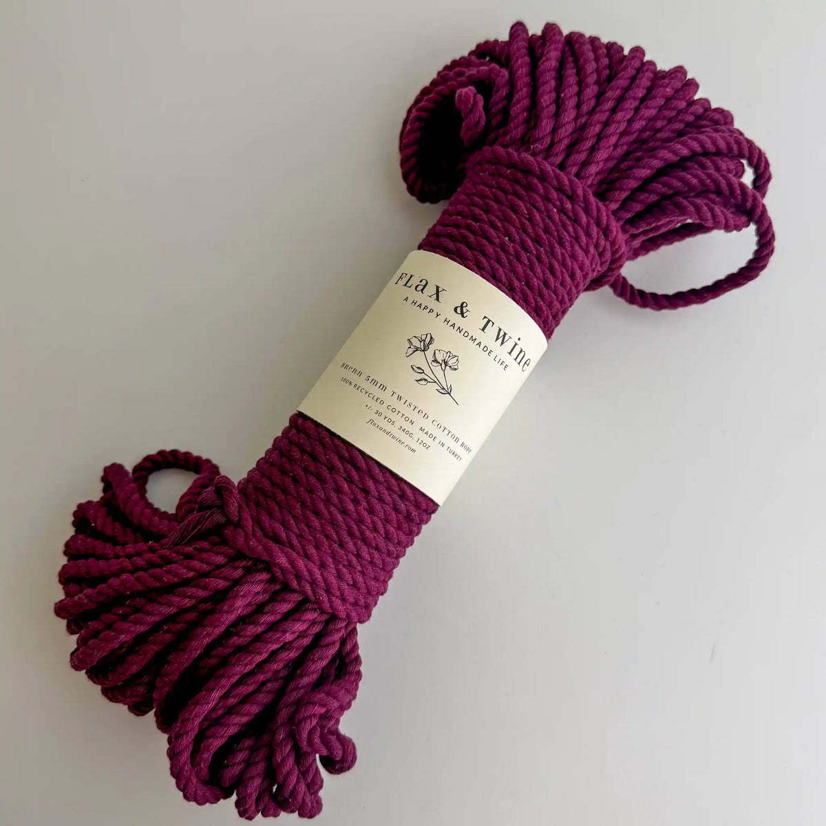 Flax & Twine Brenn 5mm Twisted Cotton Macrame Rope color Merlot