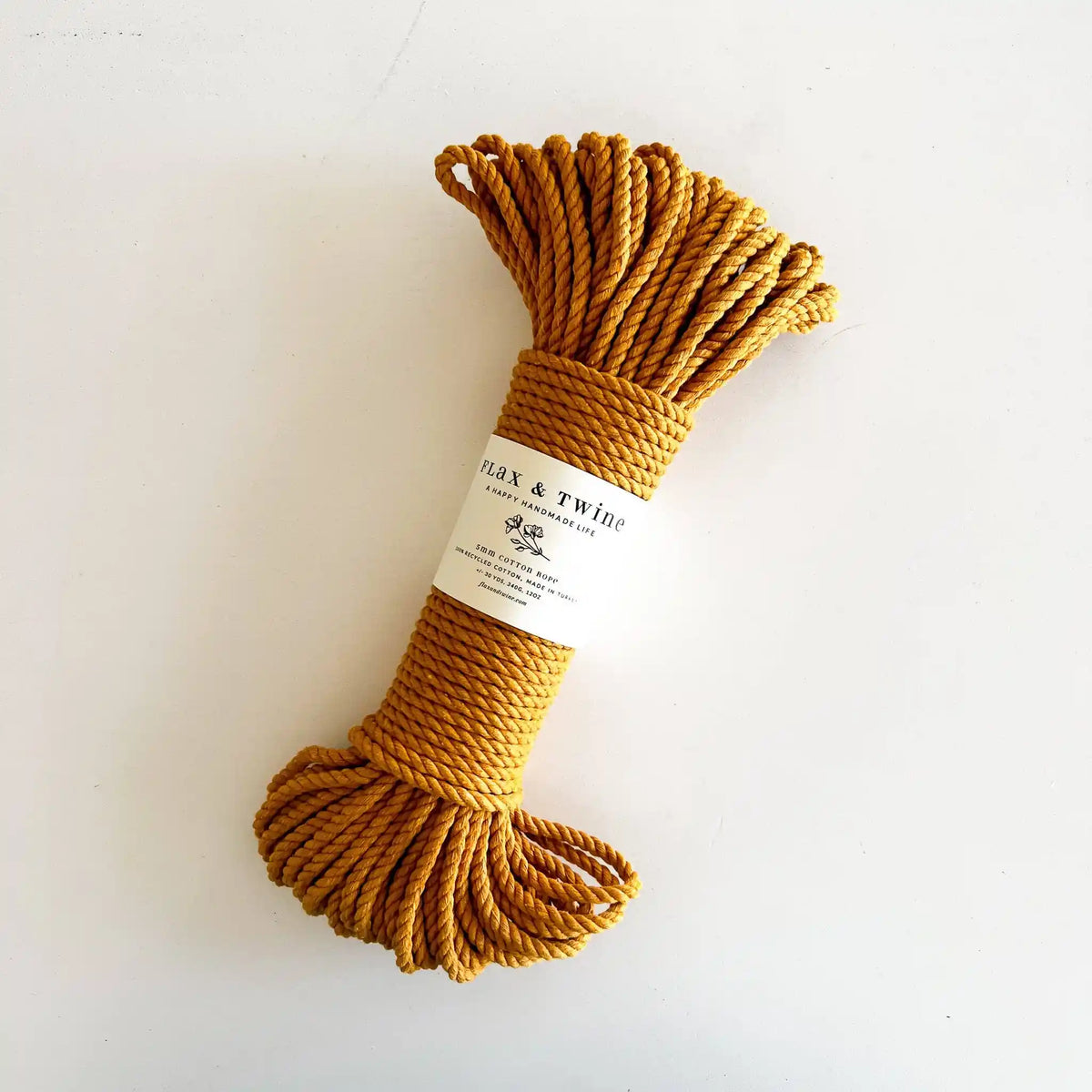 Flax & Twine Brenn 5mm Twisted Cotton Macrame Rope color Goldenrod