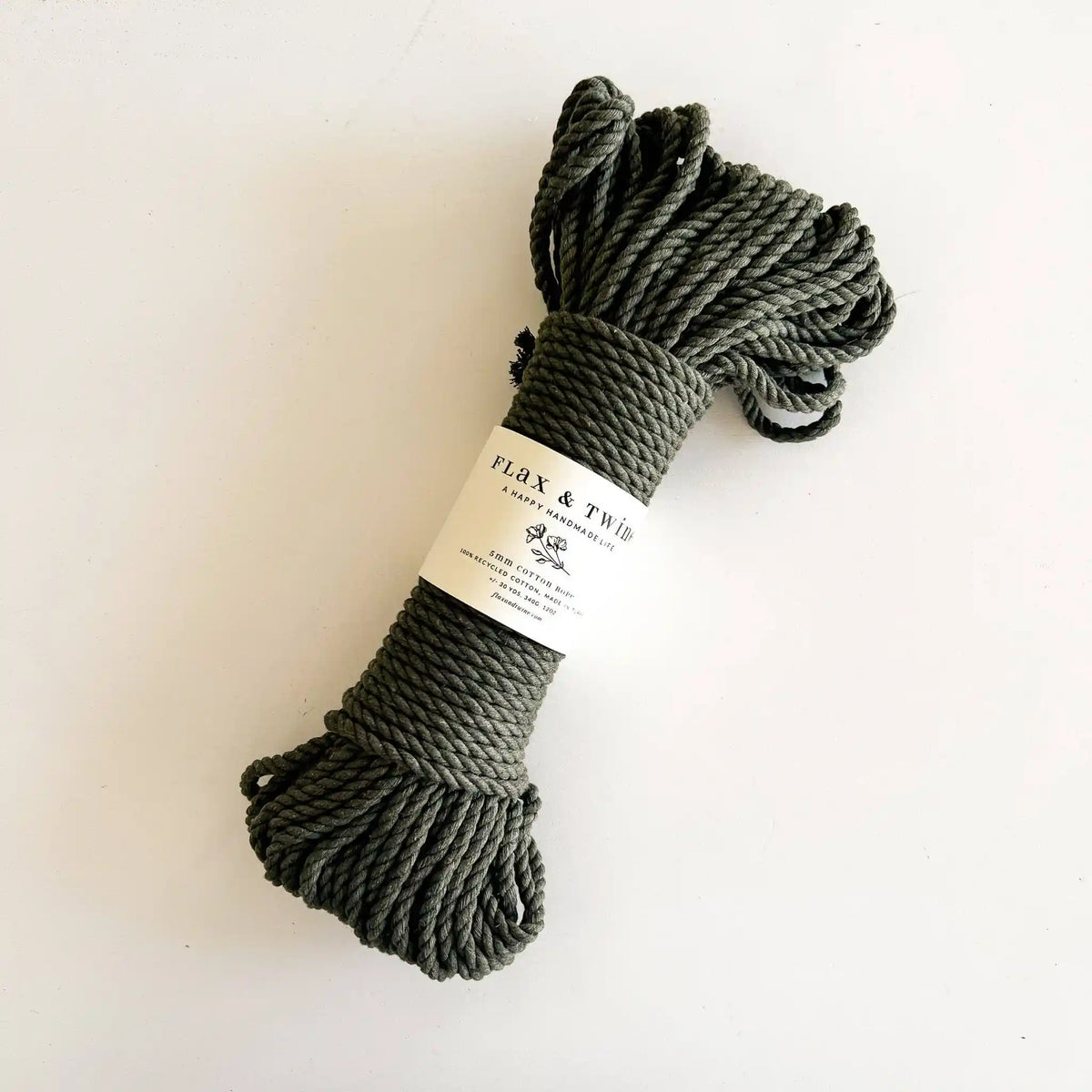 Flax & Twine Brenn 5mm Twisted Cotton Macrame Rope color Olive