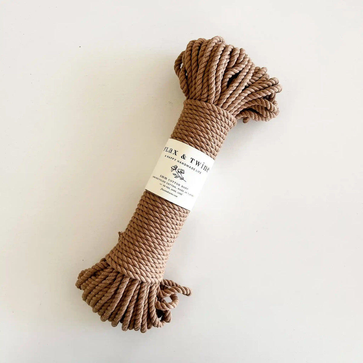 Flax & Twine Brenn 5mm Twisted Cotton Macrame Rope color Latte