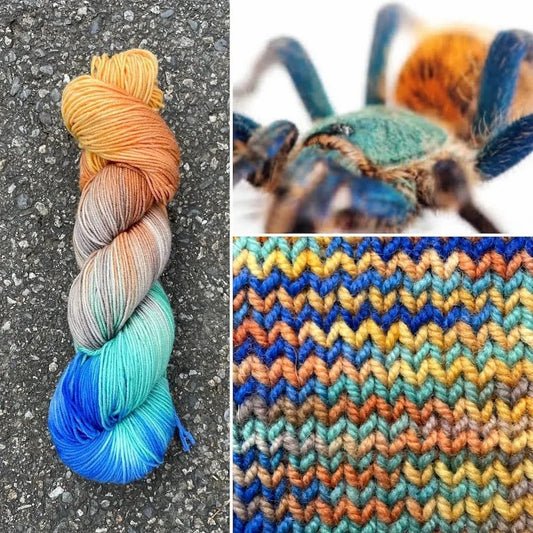 Green Bottle Blue Tarantula - Superwash Merino Spruce Fingering Yarn