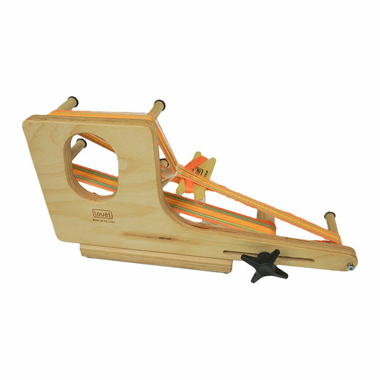 Back of the Louet Mini inkle loom with its star knob and Made in Holland mark