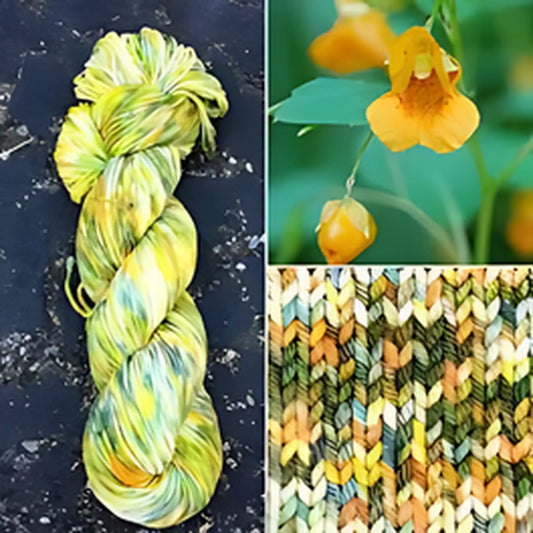 Jewel Weed colorway skein, Round Mountain Fibers Alder Fingering yarn