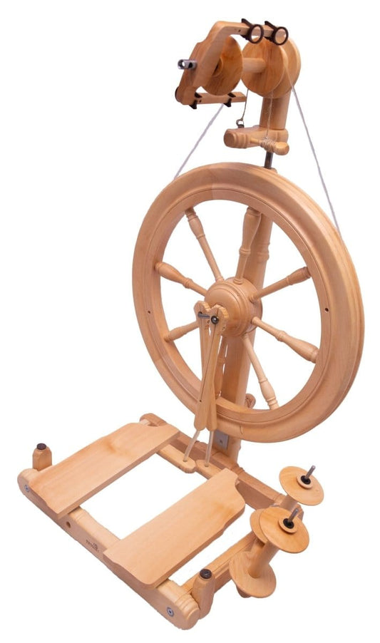 Kromski Sonata Encore Spinning Wheel shown with a clear lacquered finish