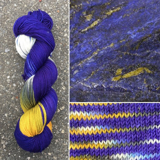 Lapis Lazuli colorway skein, Round Mountain Fibers Alder Fingering yarn