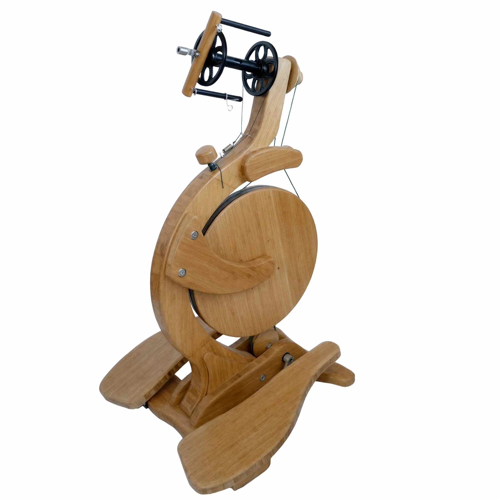 Majacraft Luna spinning wheel with inline bamboo drive wheel and curved frame