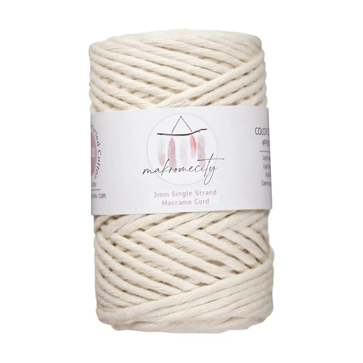 Makromecity 3mm Single Strand Cotton Macrame Cord color Ecru