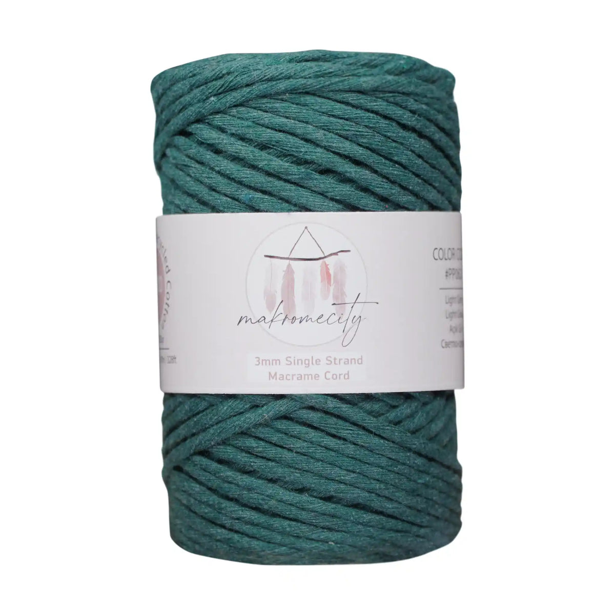 Makromecity 3mm Single Strand Cotton Macrame Cord color Forest Green