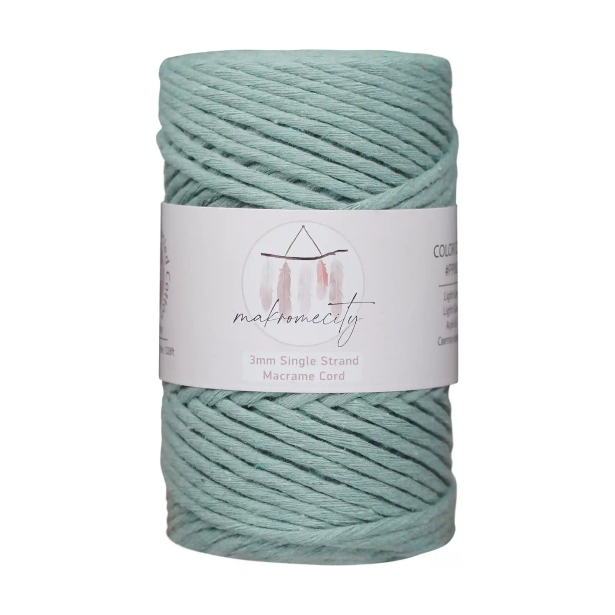 Makromecity 3mm Single Strand Cotton Macrame Cord color Crepe Green