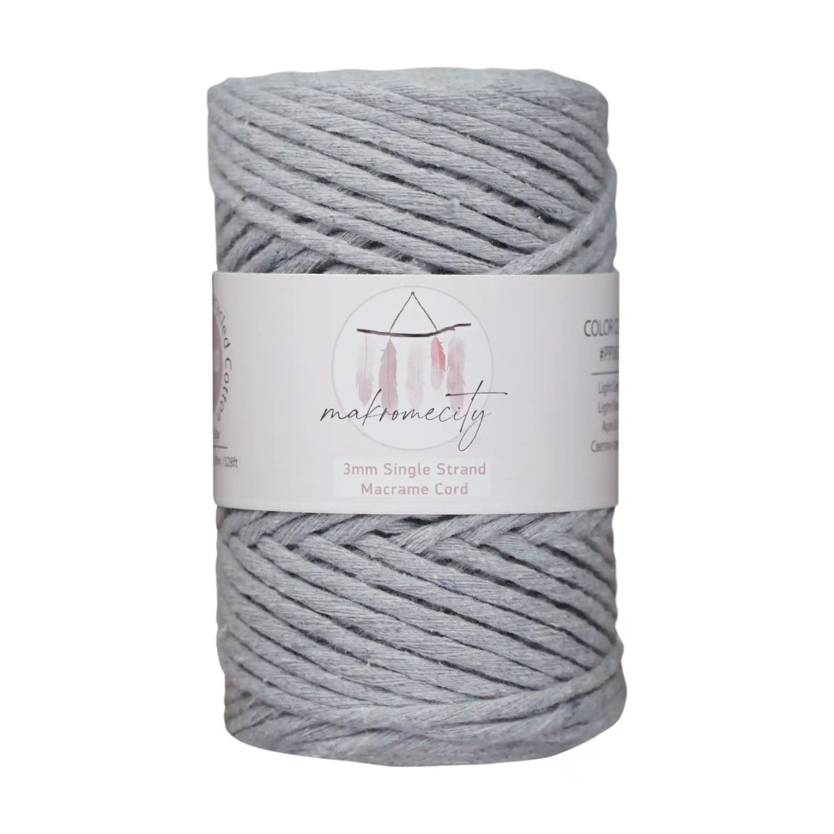 Makromecity 3mm Single Strand Cotton Macrame Cord color Grey