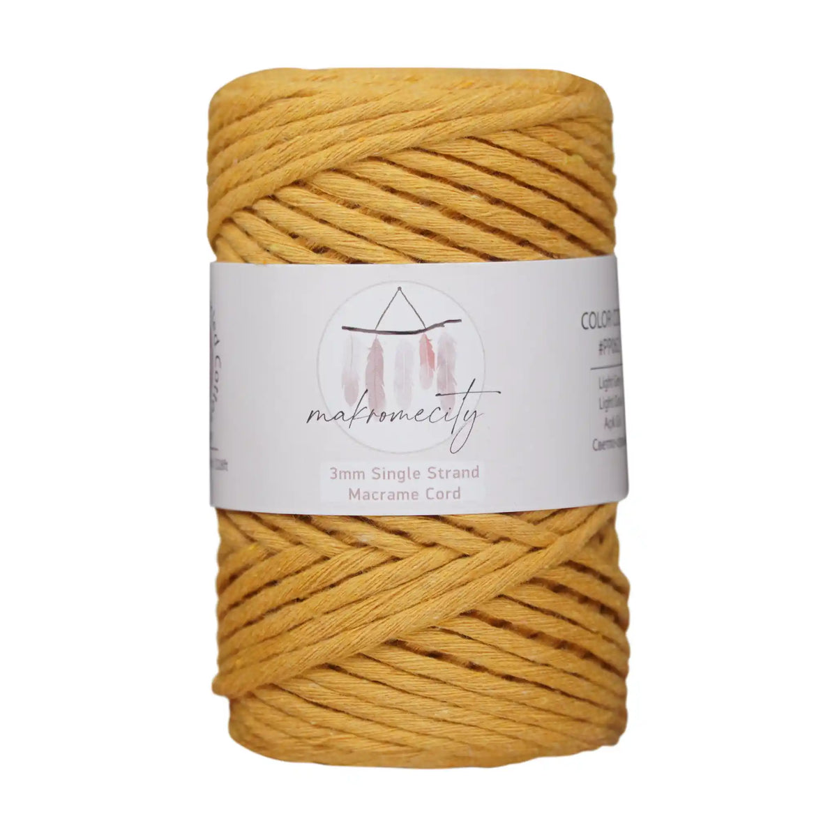 Makromecity 3mm Single Strand Cotton Macrame Cord color Mustard