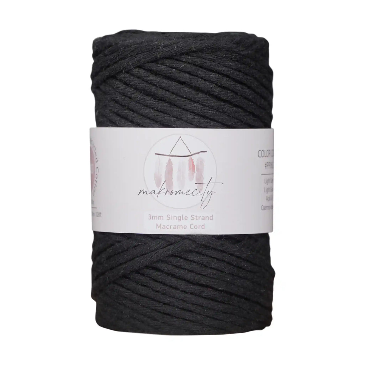 Makromecity 3mm Single Strand Cotton Macrame Cord color Black