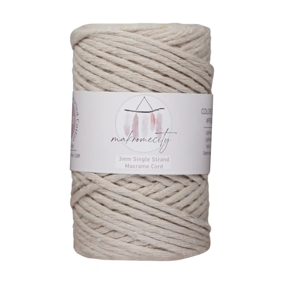 Makromecity 3mm Single Strand Cotton Macrame Cord color Latte