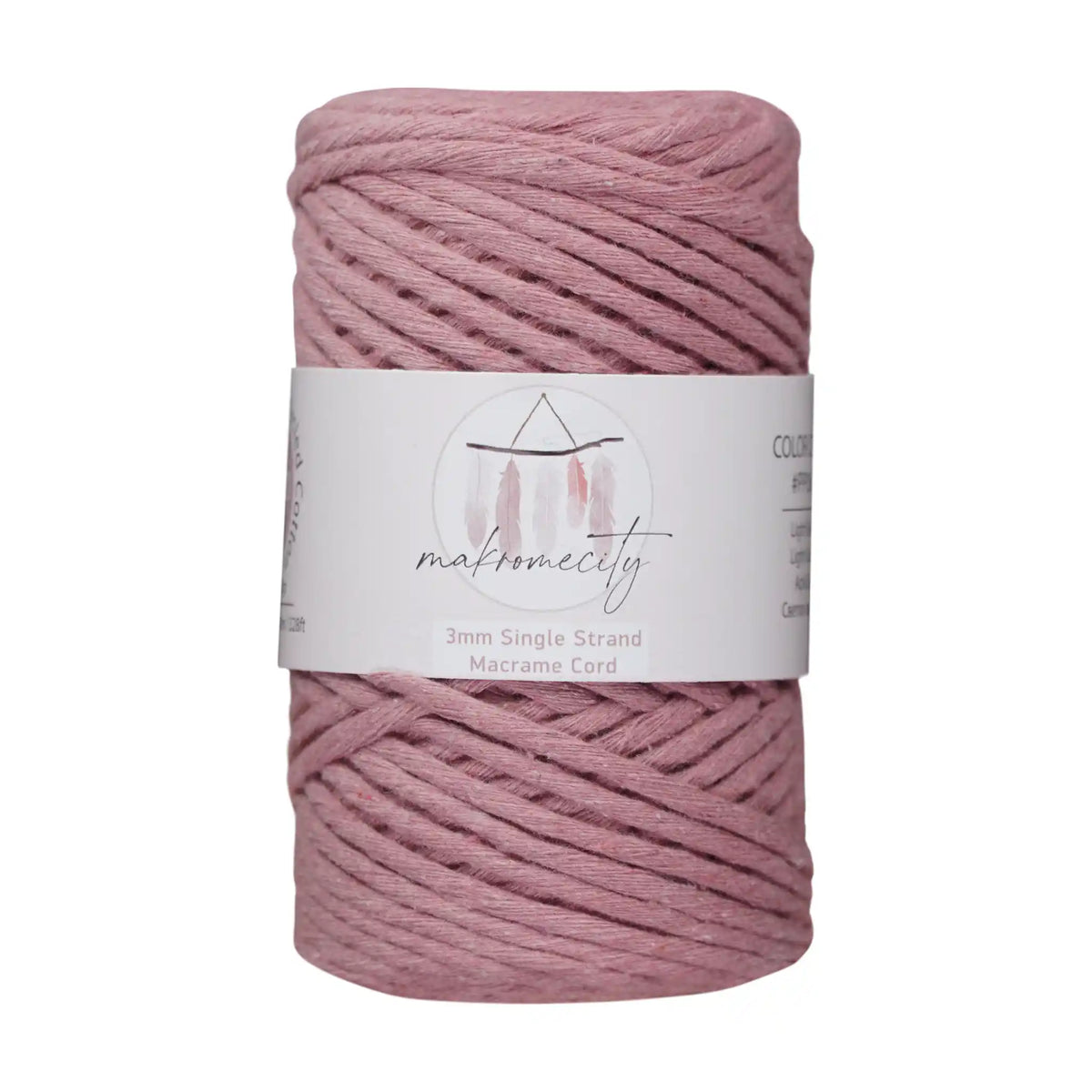 Makromecity 3mm Single Strand Cotton Macrame Cord color Dusty Rose