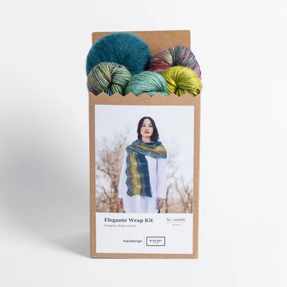 Malabrigo 2026 Holiday Kit Elegante Wrap, zigzag wrap in five Malabrigo and Blue Sky Fibers yarns