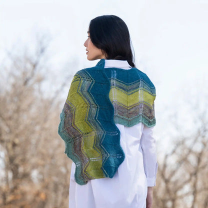 Malabrigo 2026 Holiday Kit Elegante Wrap, zigzag wrap in five Malabrigo and Blue Sky Fibers yarns