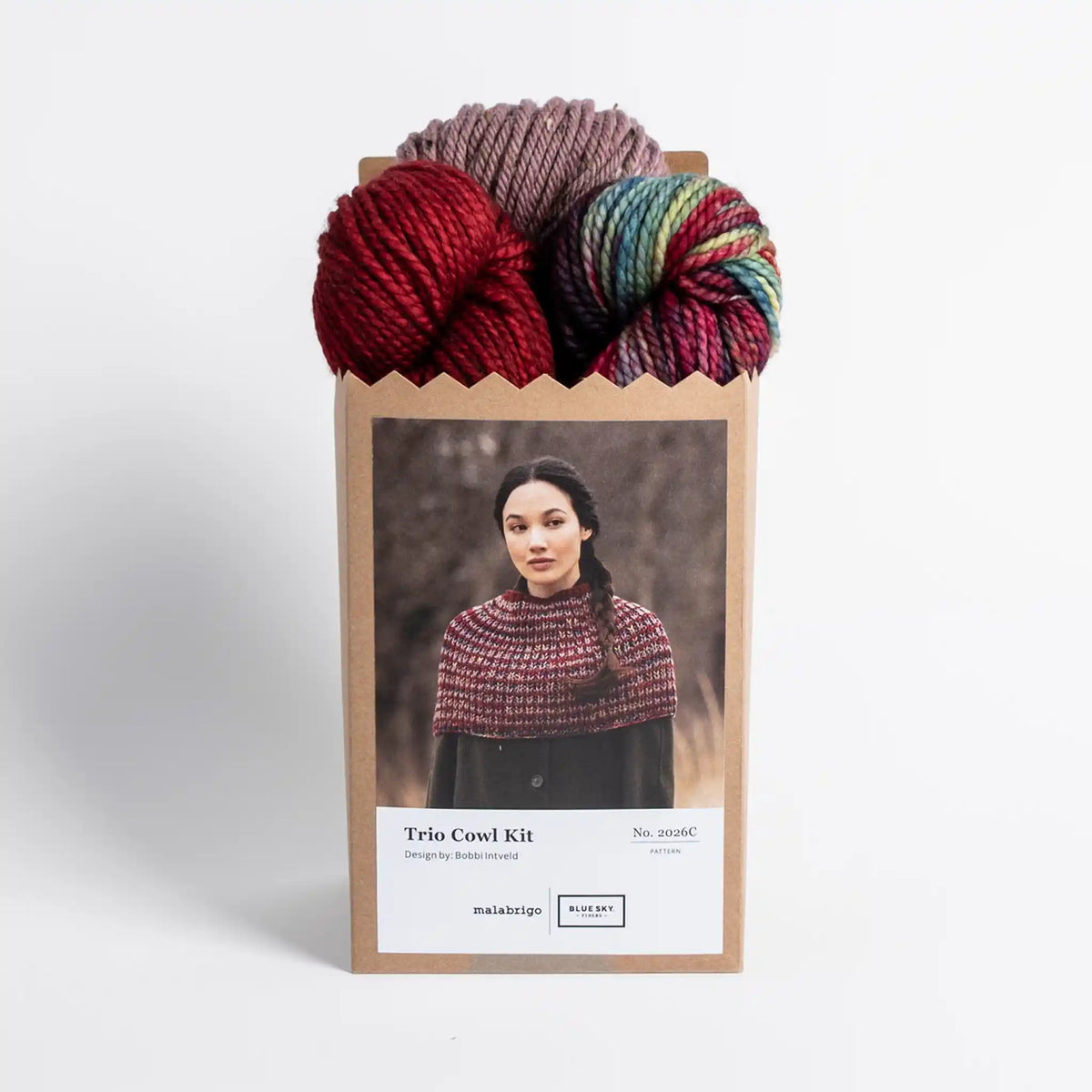 Malabrigo 2026 Holiday Kit Trio Cowl in Aniversario, Cereza and Sage Rose