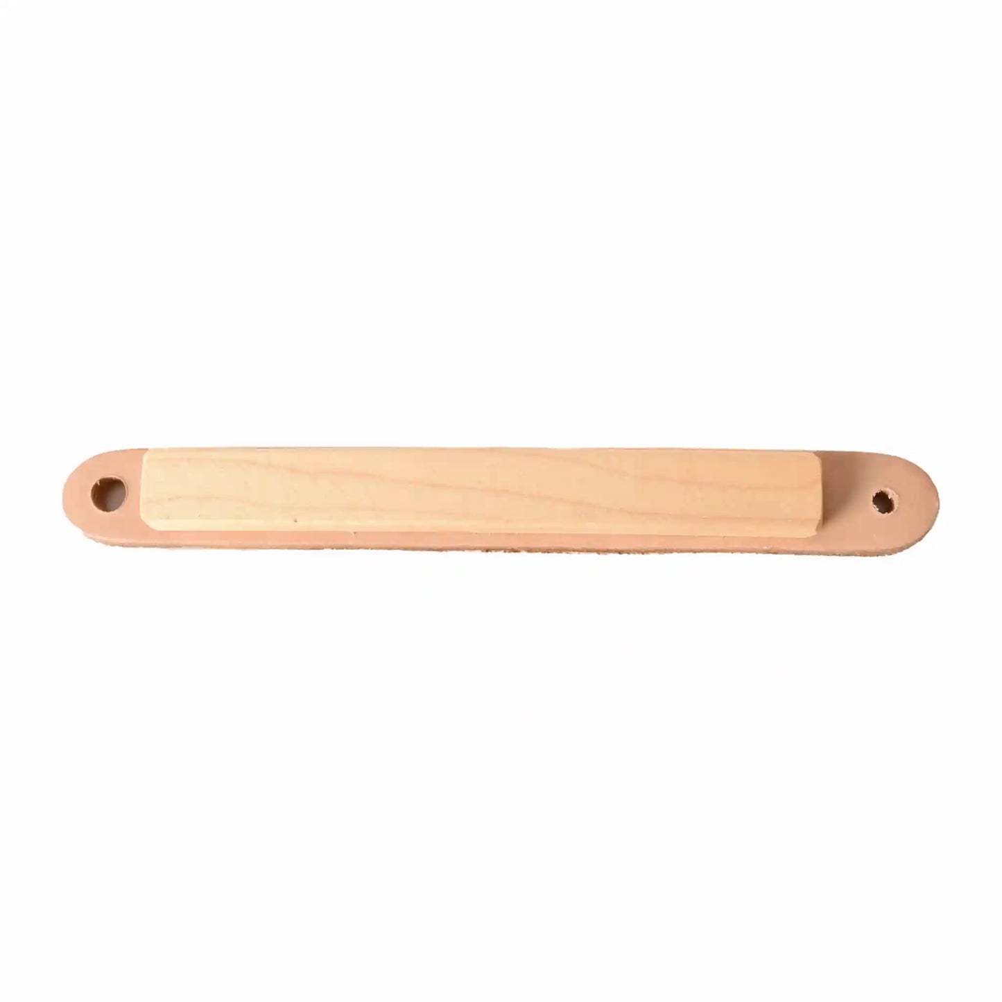 Wooden footman with leather backing against white background