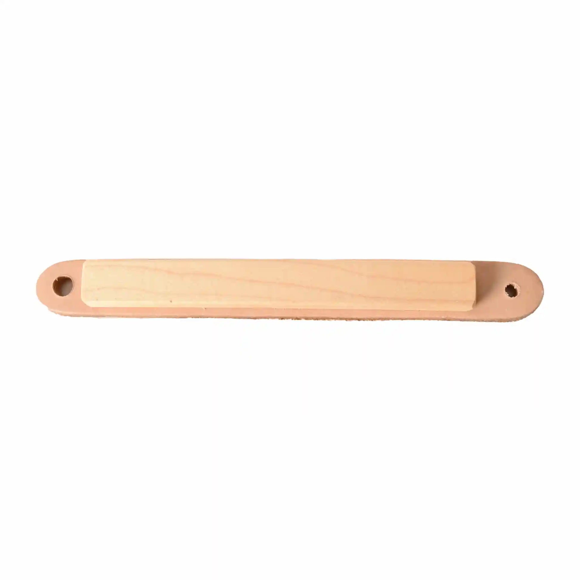 Wooden footman with leather backing against white background