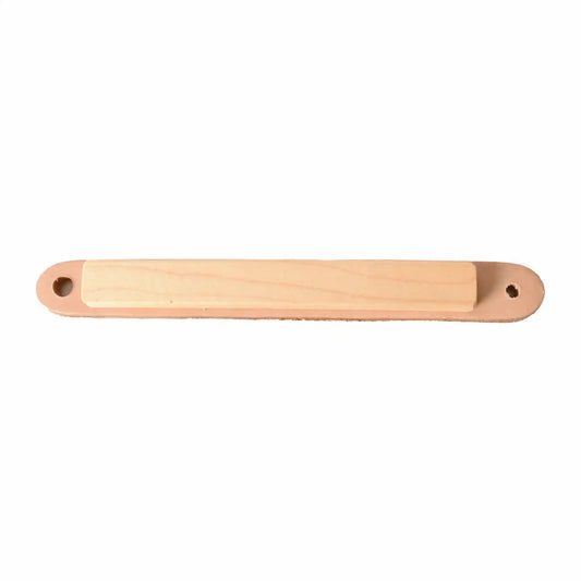 Wooden footman with leather backing against white background