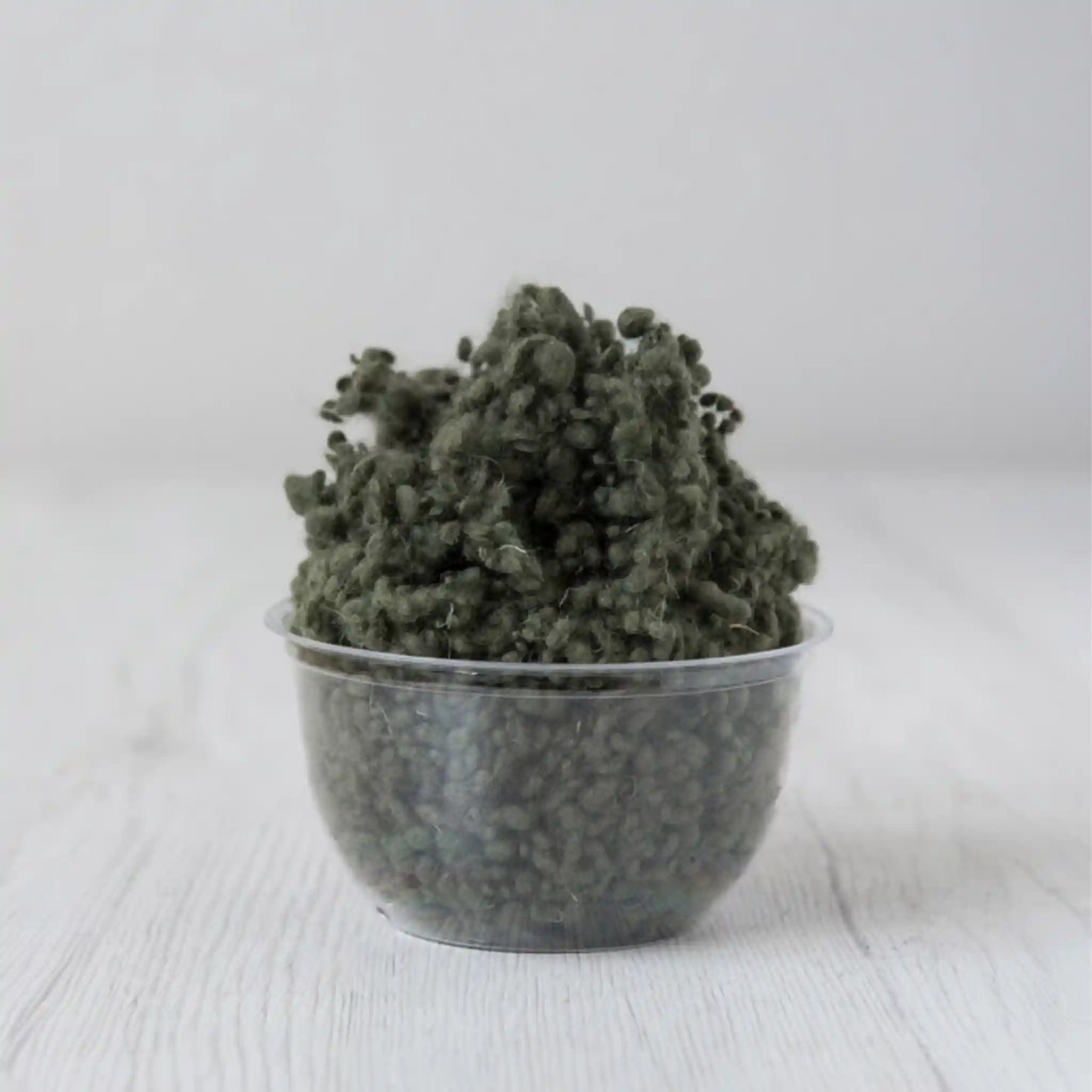 Merino wool nepps in Moss, small entangled fiber balls