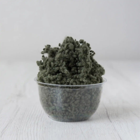 Merino wool nepps in Moss, small entangled fiber balls