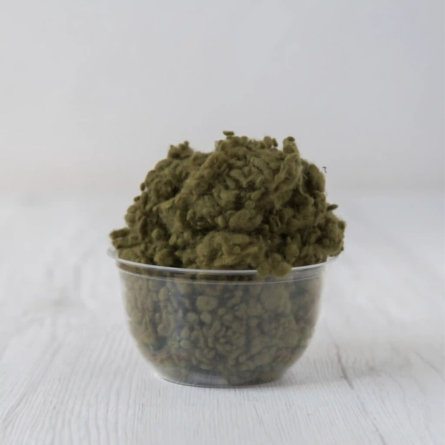 Merino wool nepps in Olive, small entangled fiber balls