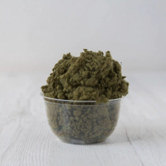 Merino wool nepps in Olive, small entangled fiber balls