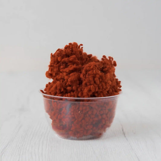 Merino wool nepps in Rust, small entangled fiber balls
