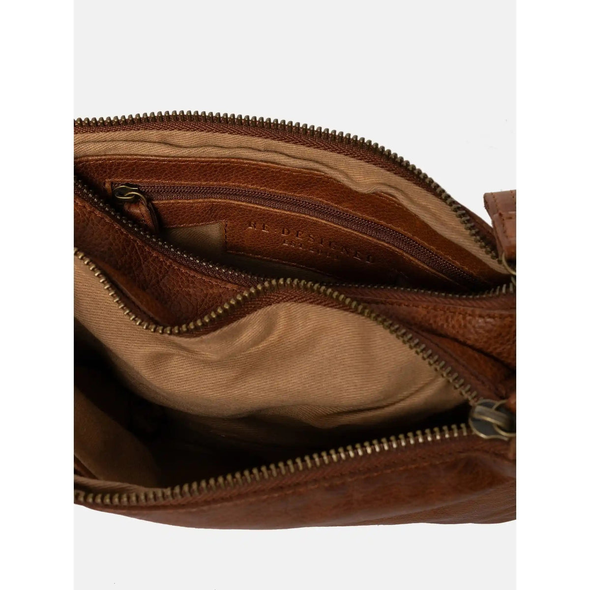 Walnut Oslo Urban open, showing the two zip compartments and inside zip pocket