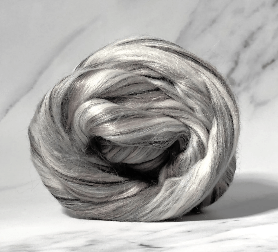 Paradise Fibers 80/20 Merino & Mulberry Silk Top – Black Marble - Paradise Fibers