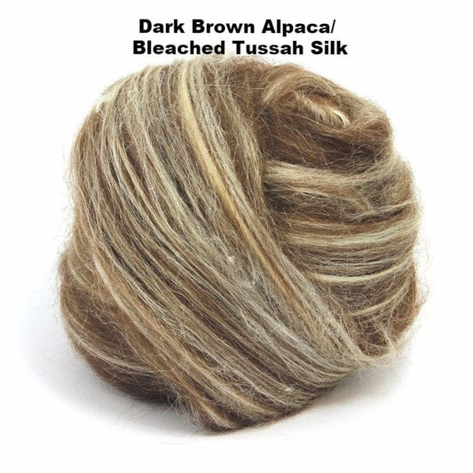 Dark Brown - Alpaca/Tussah Silk Fiber Top Blend