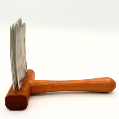 Cherry Double Row Wool Combs with Stainless Steel Tines